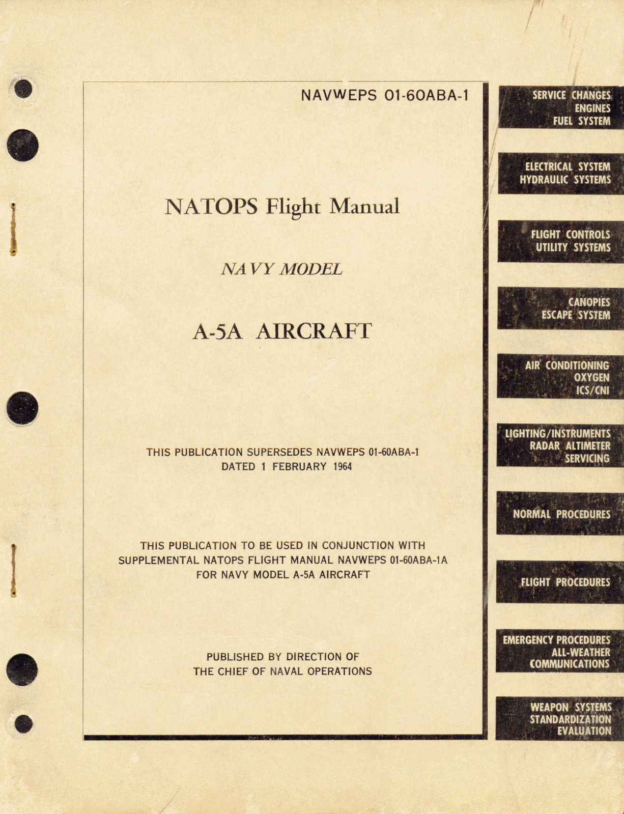 305 Page 1964 1965 Navy A-5A VIGILANTE NAVWEPS 01-60ABA-1 Flight Manual on CD