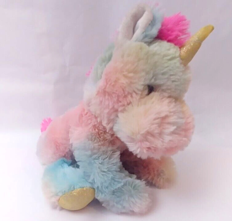 Goffa Multi Colored Plush  Stuffed Unicorn With Gold Glitter Horn 8 Inch