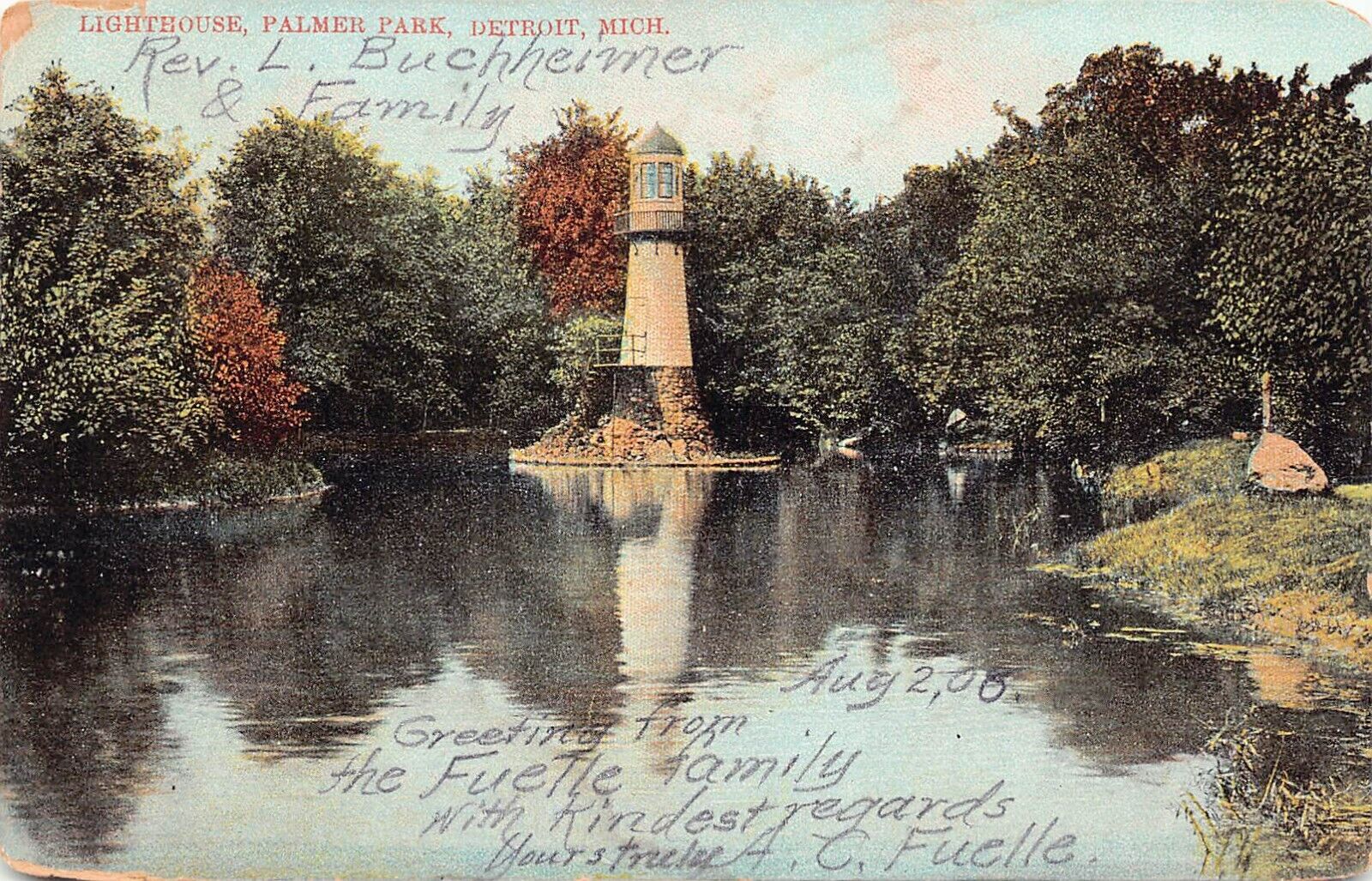 Detroit MI Michigan Lighthouse Palmer Park Lake Frances Fuelle Vtg Postcard B1