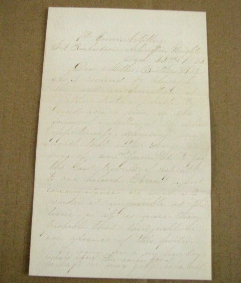 CIVIL WAR SOLDIER LETTER GRIEVING FATHER'S DEATH 1ST CONNECTICUT HEAVY ARTILLERY