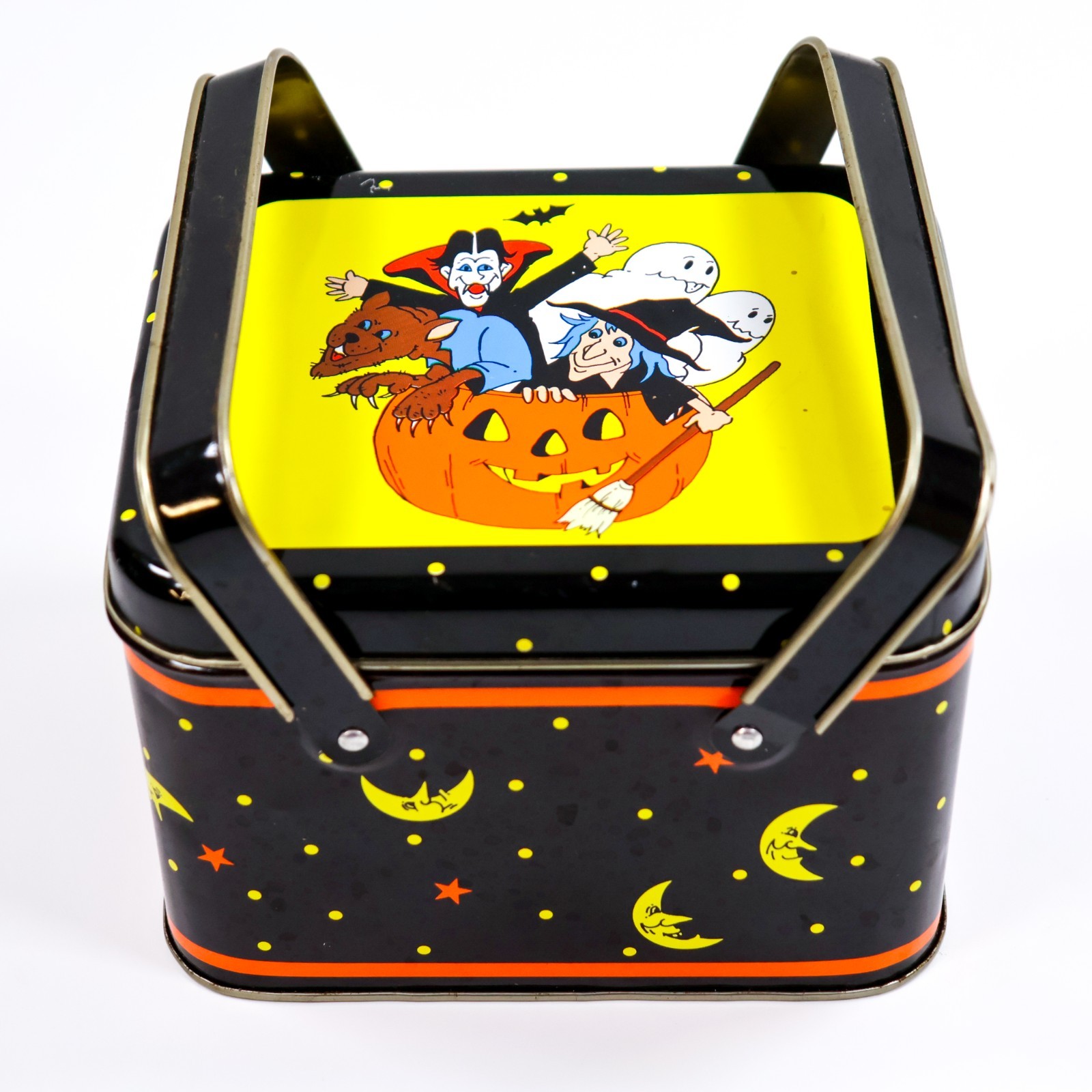 Vintage Keller Charles Philadelphia Mini Halloween Tin Box Witch Ghost Pumpkin