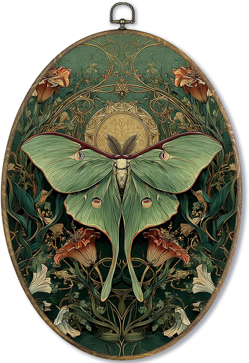 Vintage Luna Moth Oval Wall Art Decor Framed, Cottagecore Butterfly Vintage Luna Moth Oval Wall Art Decor Framed, Cottagecore Butterfly