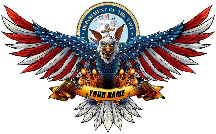 PERSONALIZED U.S. NAVY AMERICAN EAGLE US FLAG WING 42\