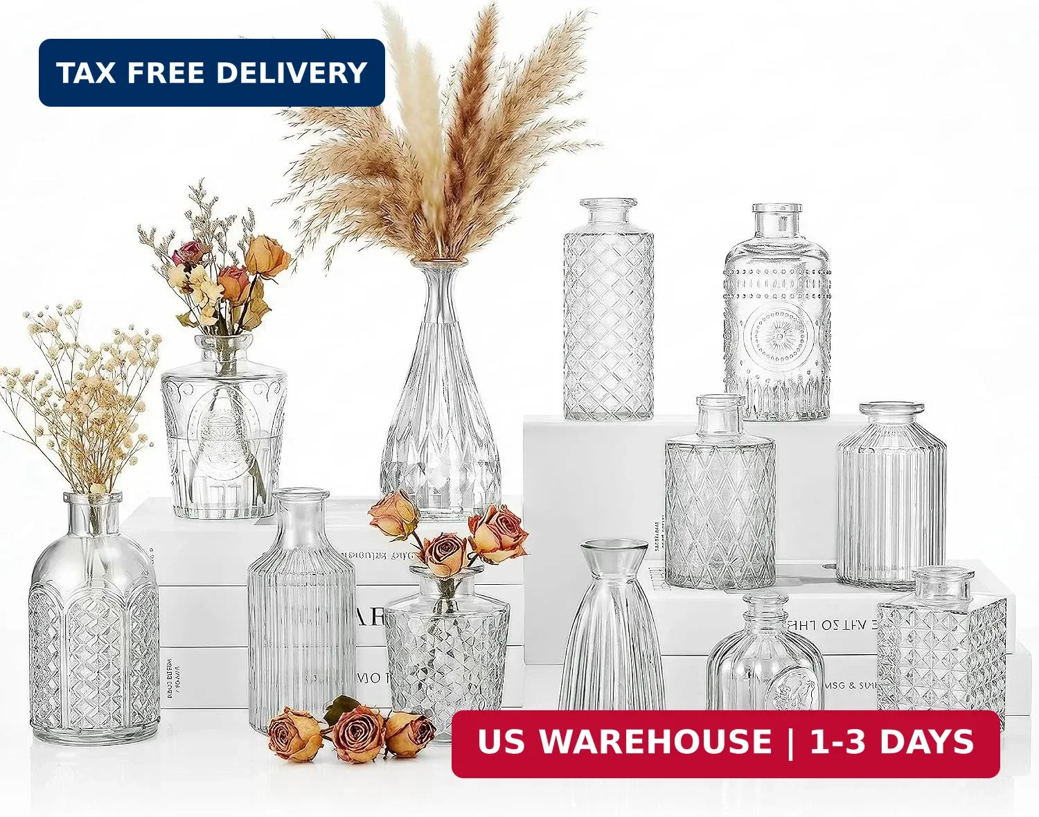 12 Pcs Clear Bud Vases Set, Small Vintage Glass Clear Bud Flower Vases Bulk Mult