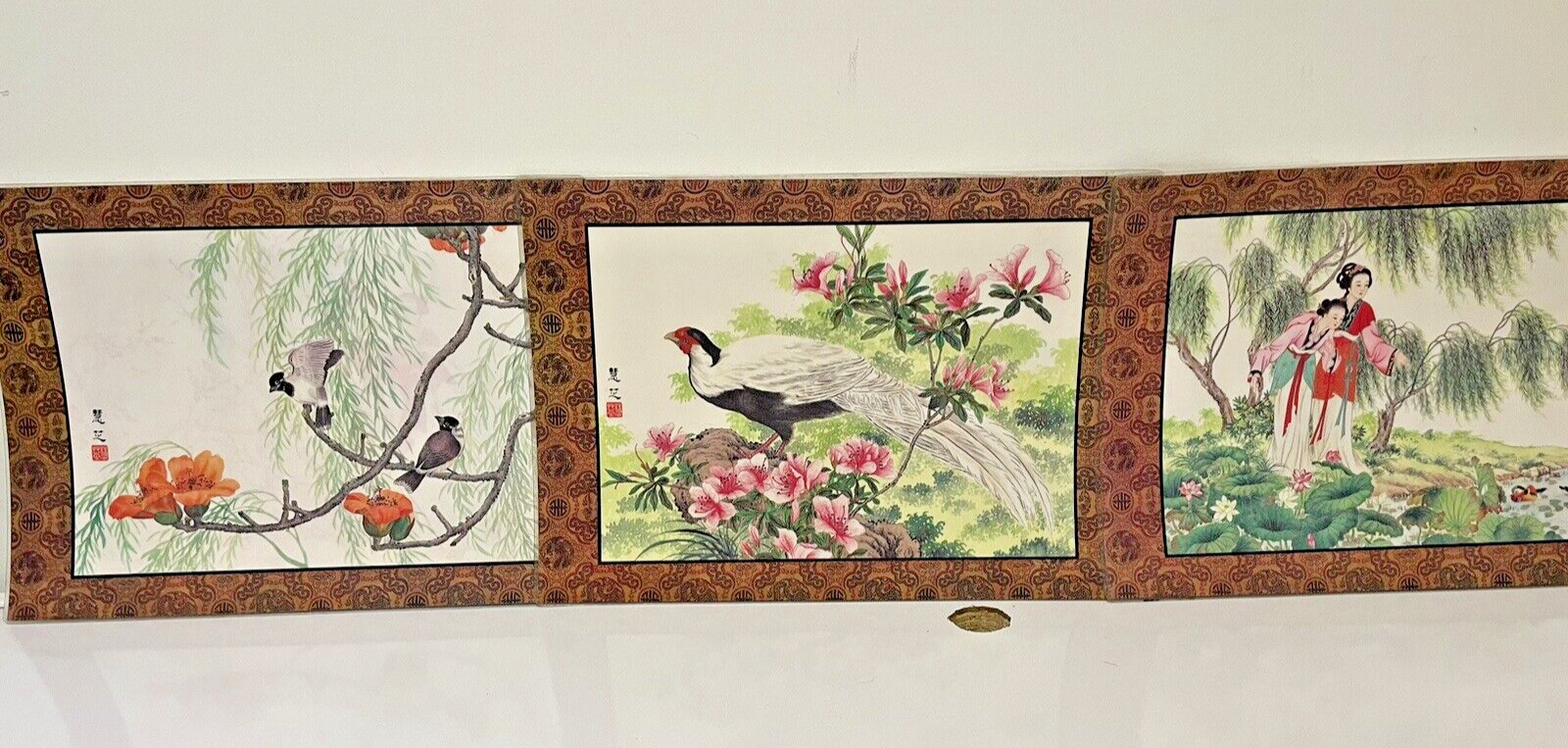 3 VIntage Plastic Doubled Sided Placemats - One Side Ladies/Birds - Chinese