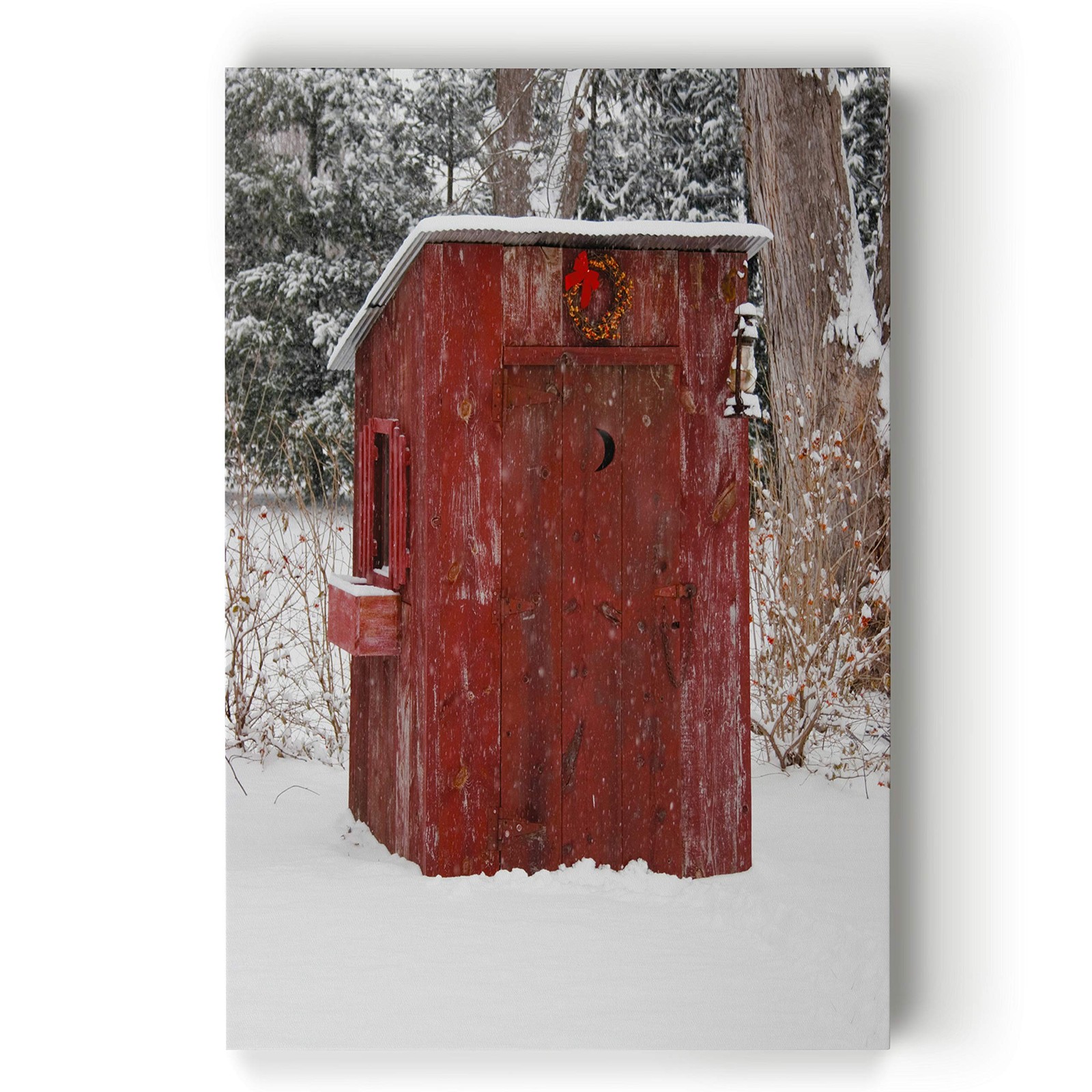 Renditions Gallery Canvas Prints Red Snowy Outhouse Christmas on the Farm