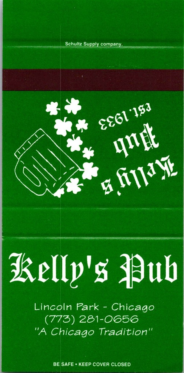 Kelly's Pub Est 1933 Lincoln Park Chicago Vintage Matchbook Cover TMM16-10