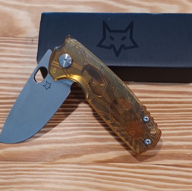 Fox FX-604 Pocketknife N690Co Blade Gold Handle Manual Plain Edge replica
