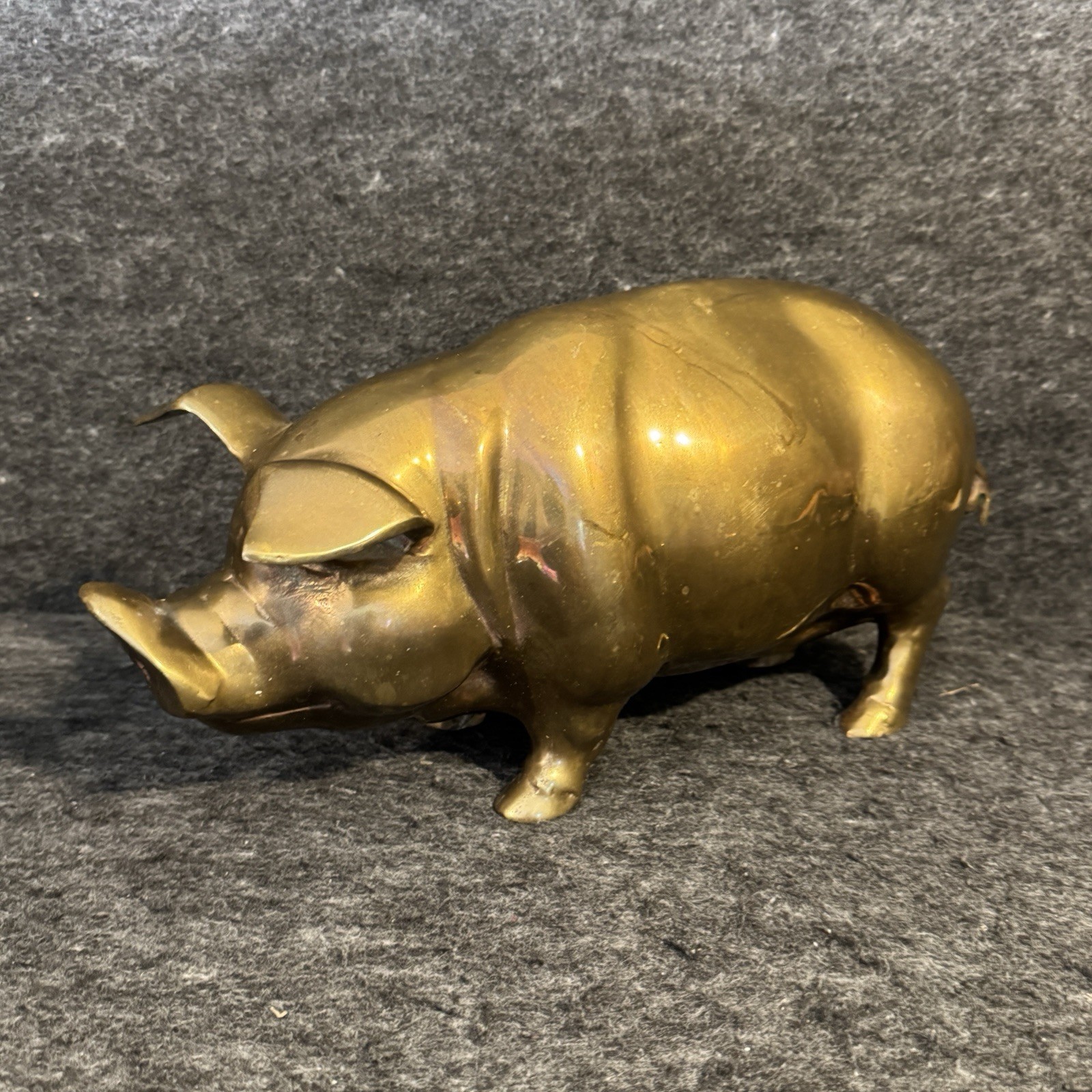 Large Vintage Brass Pig Animal Figurine  Statue 15.5” L X 7” H Mcm