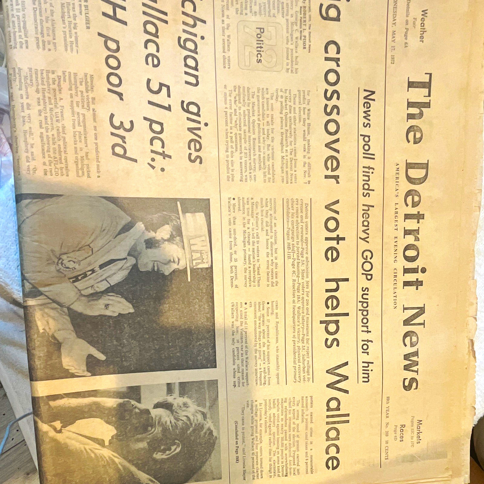 The Detroit News Newspaper May 17, 1972 99th Year No. 269 Collectible