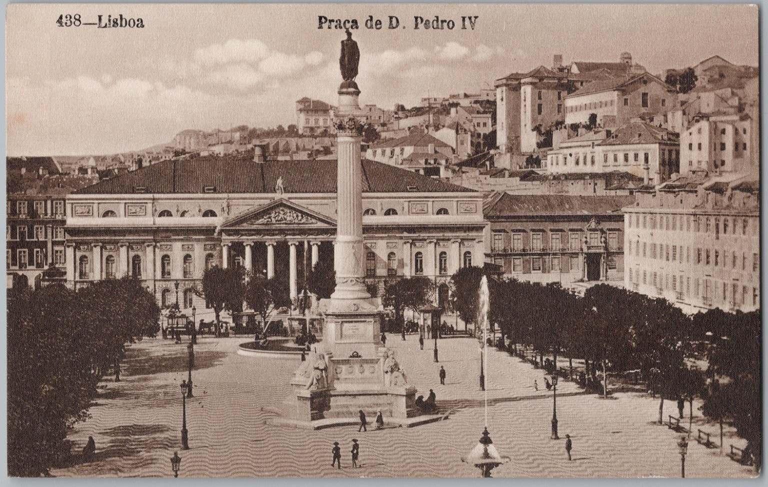 Vintage Postcard Praça de D. Pedro IV Rossio Square Lisbon Portugal c. 1910s D99