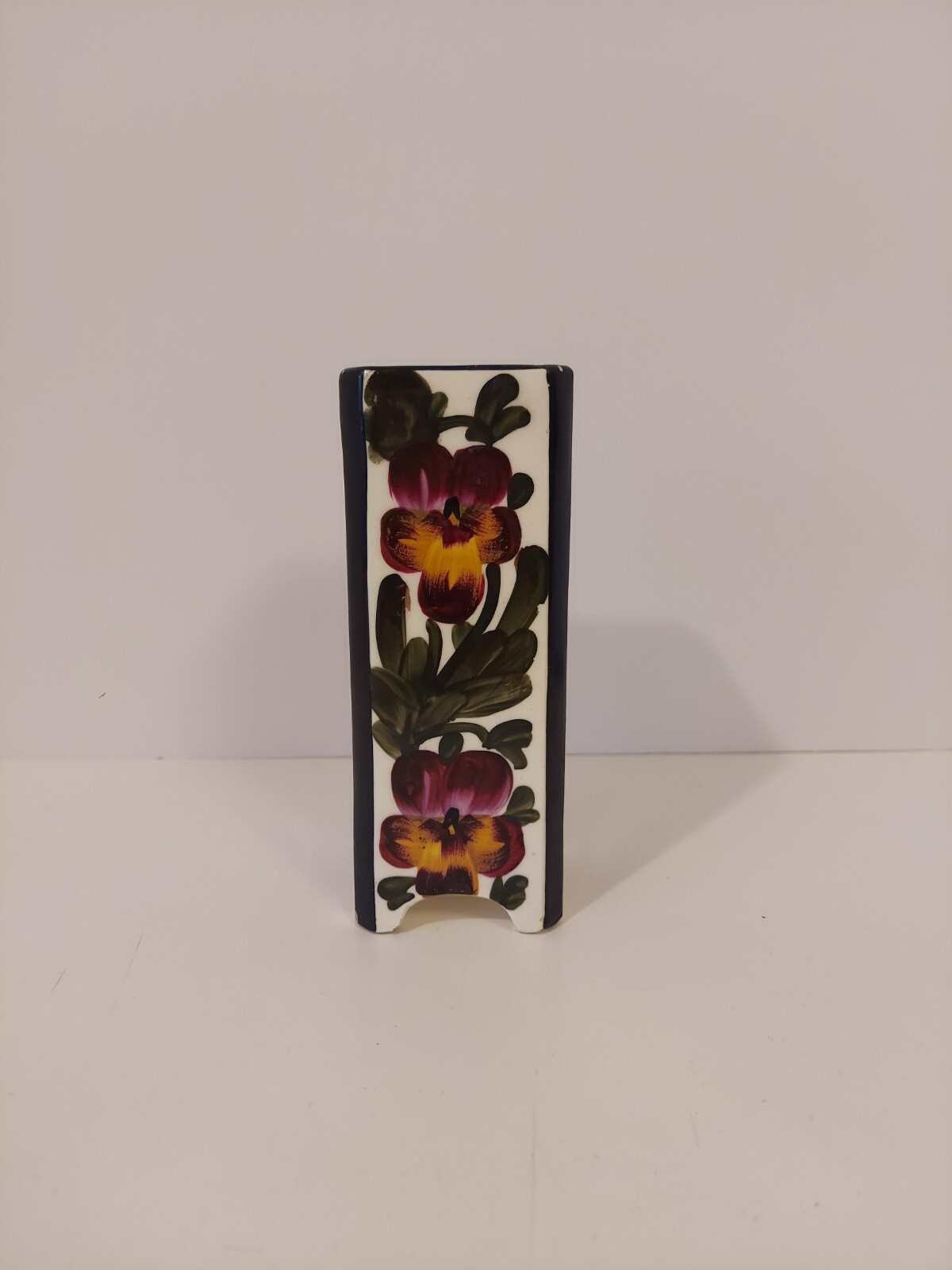 Handpainted Pansies Square Shaped Vase Czechoslovakia