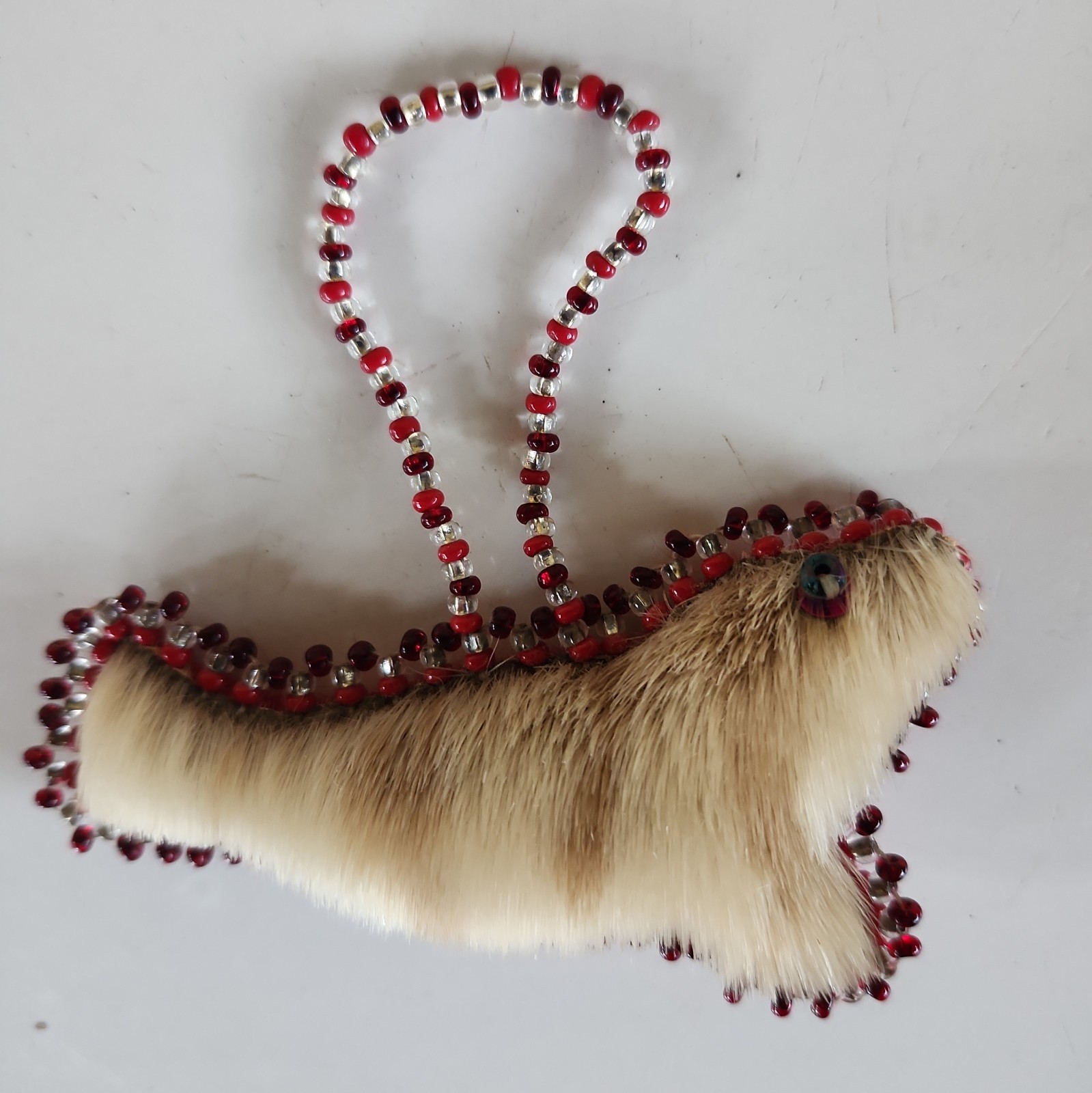 Vintage Beaded Seal Fur Seal or Walrus Shaped Ornament