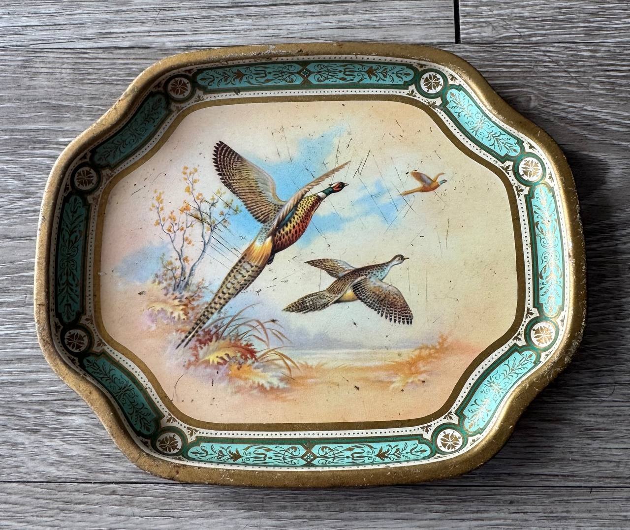 Vintage Baret Ware England Game Pheasants Hors D'oeuvre Serving Tray No. 155