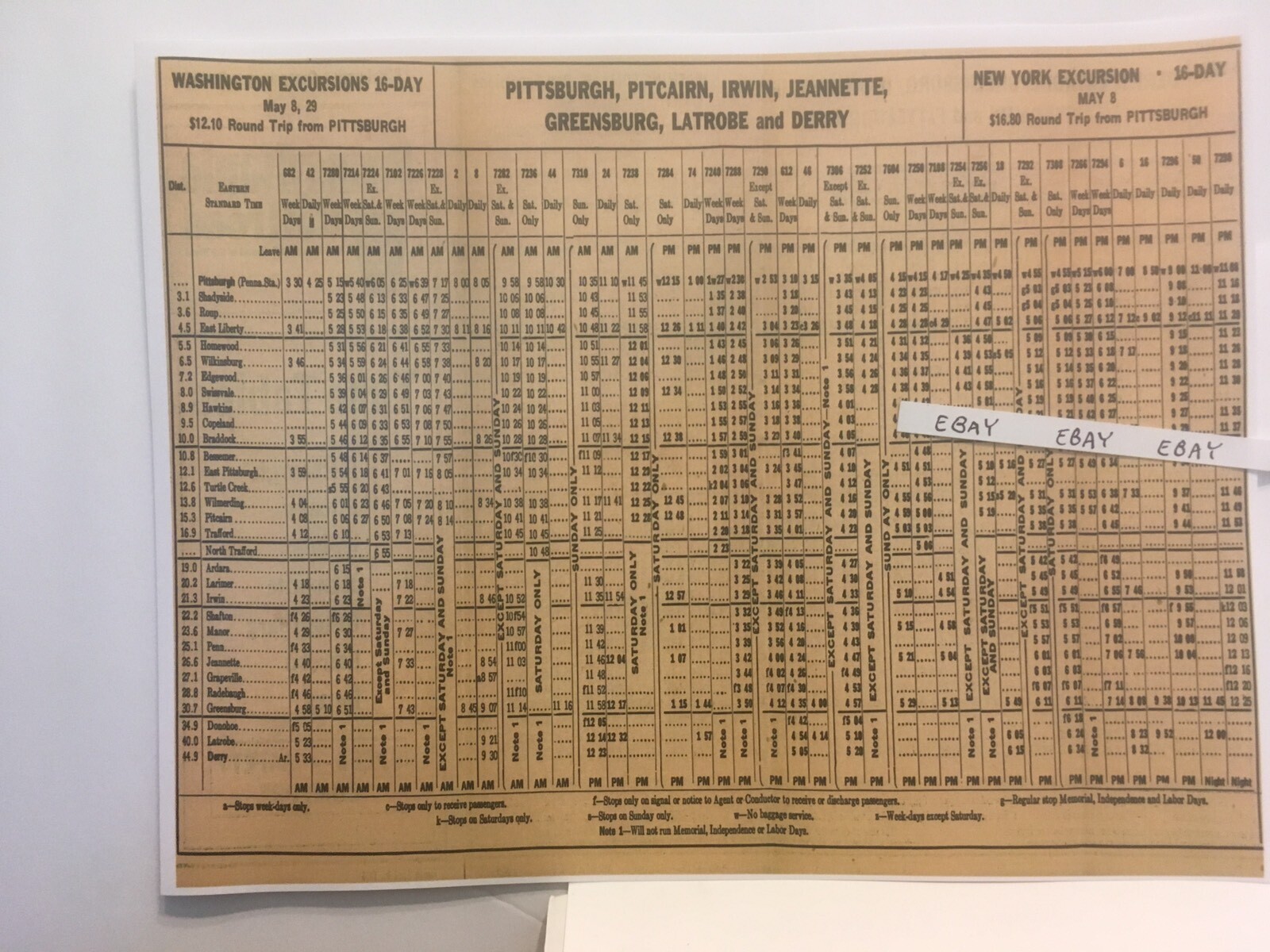 1936 PRR Timetable Pittsburgh Pitcairn Irwin Jeannette Greensburg Latrobe Derry