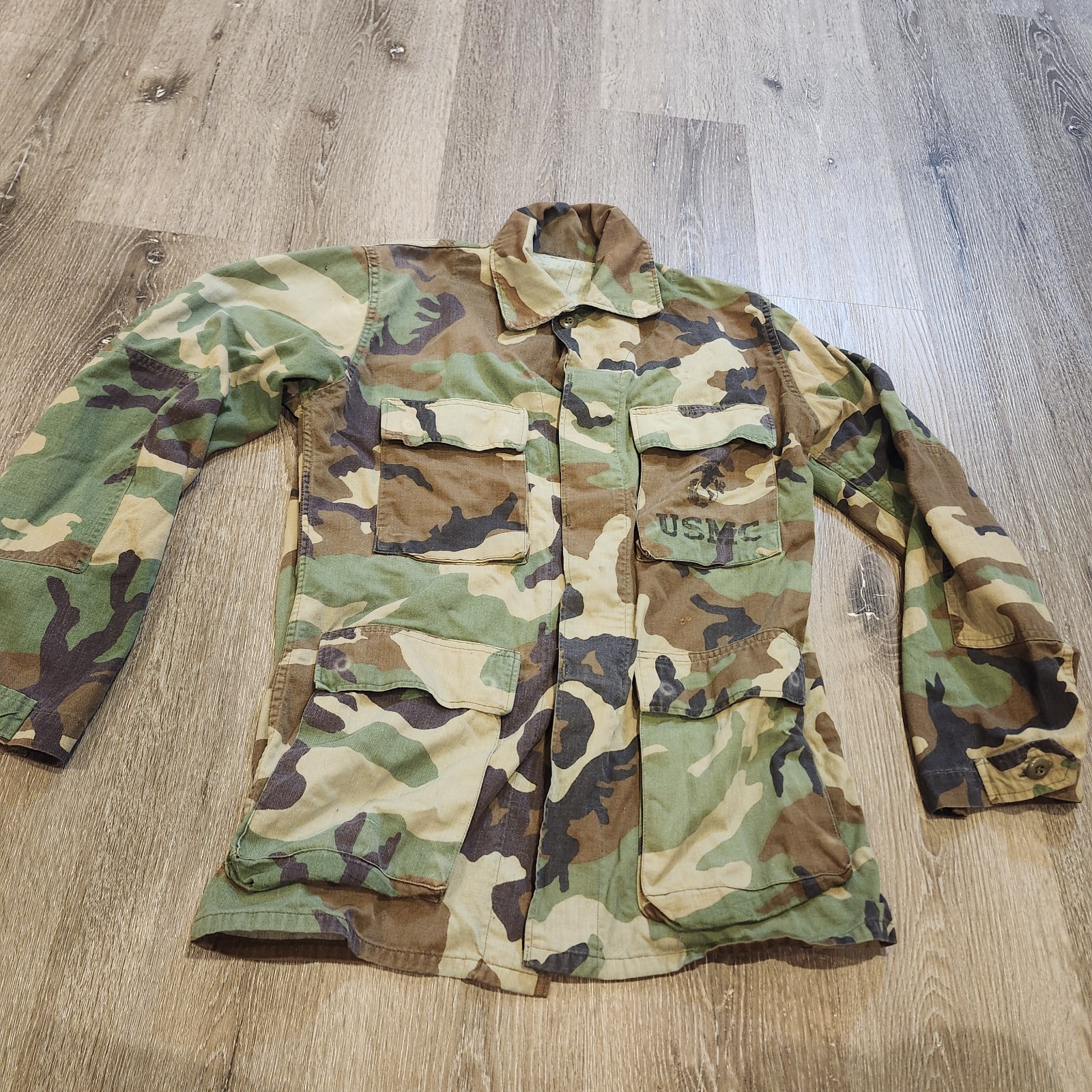 Vintage USMC Coat Jacket Mens Medium Regular Combat Woodland Camo Military 1982