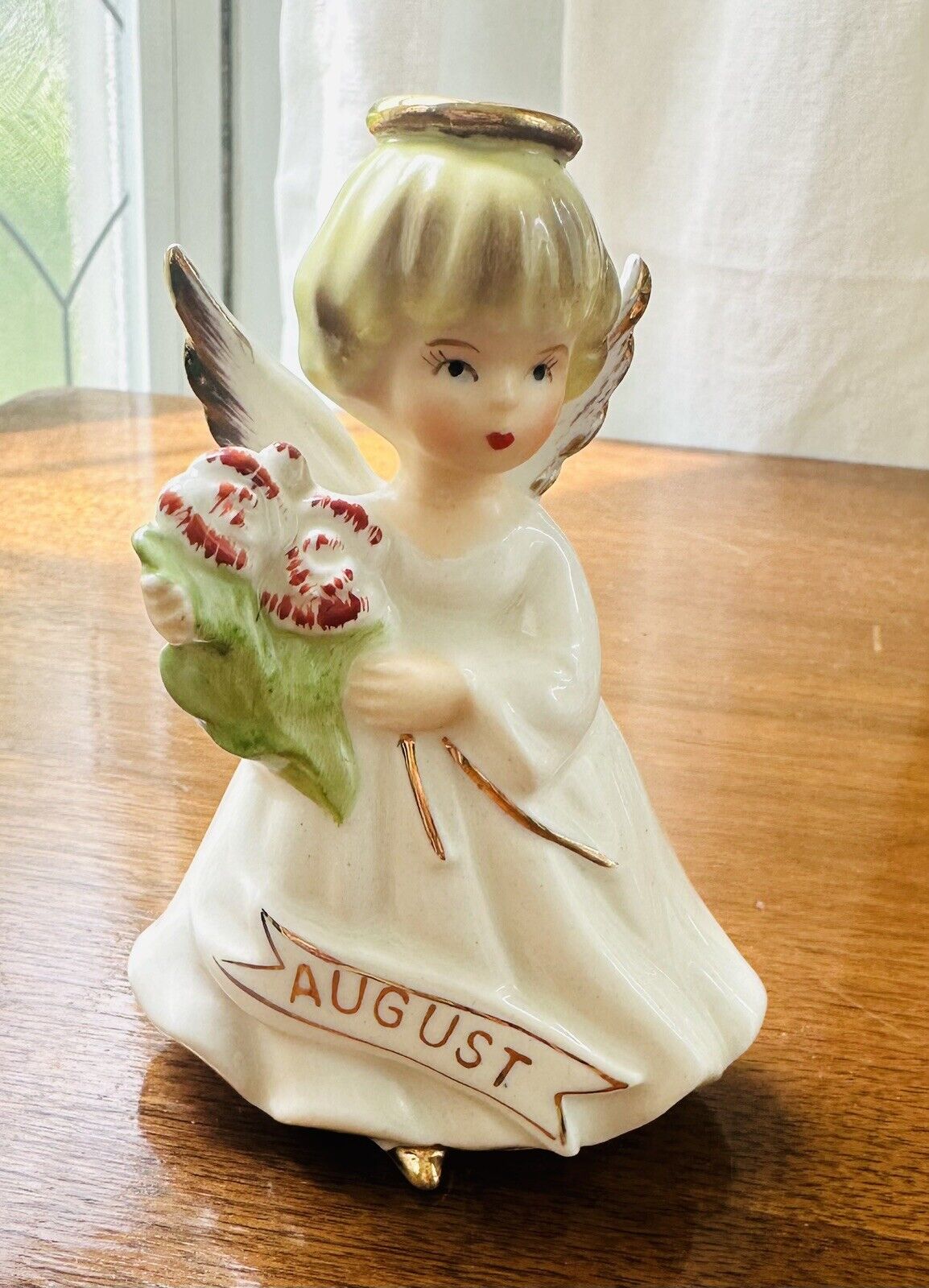 Vintage Enesco August Angel Figurine Girl Very Good Condition 4.25”Japan