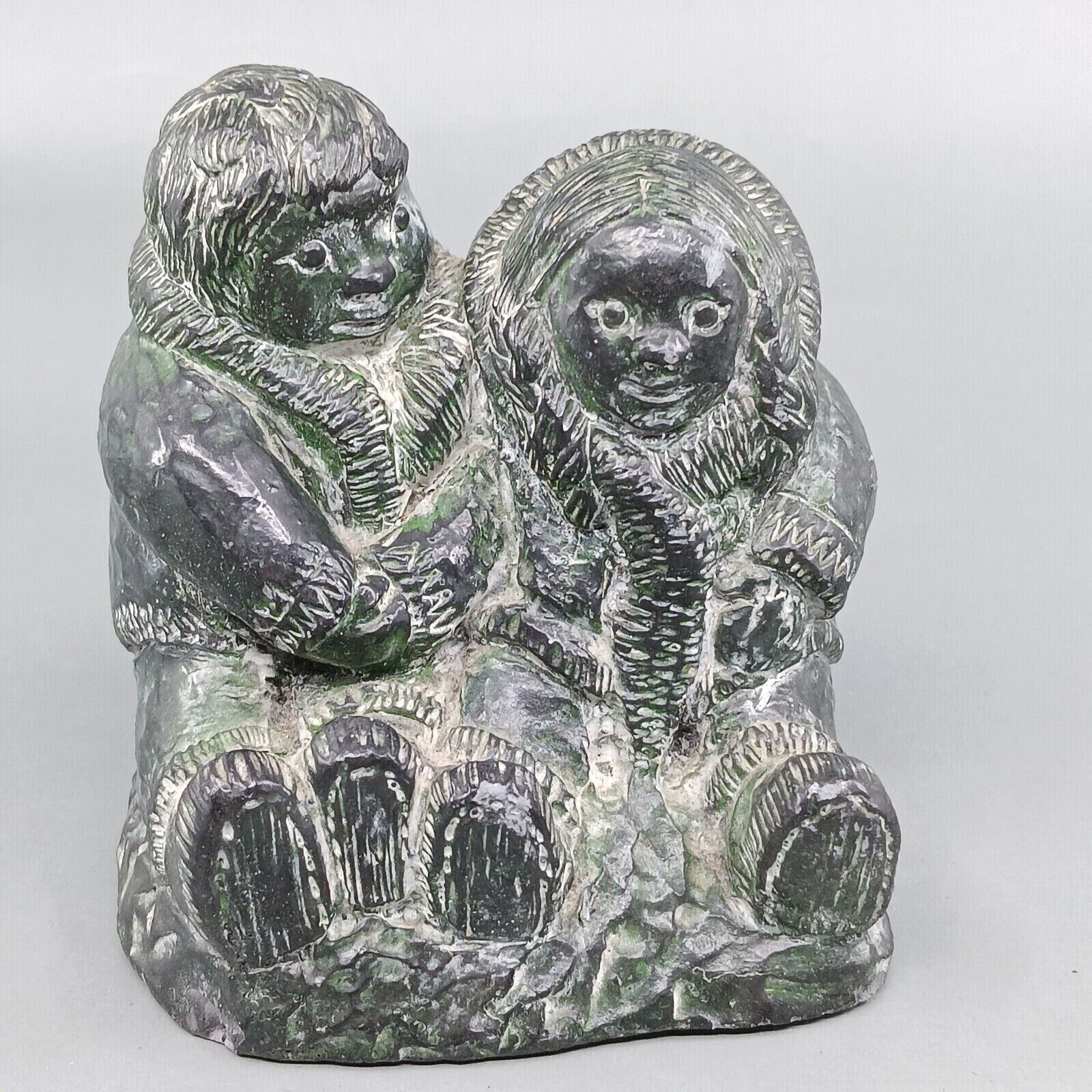 Wolf Original Sculptures Canada Soapstone Inuit Eskimo Native Couple Figurine