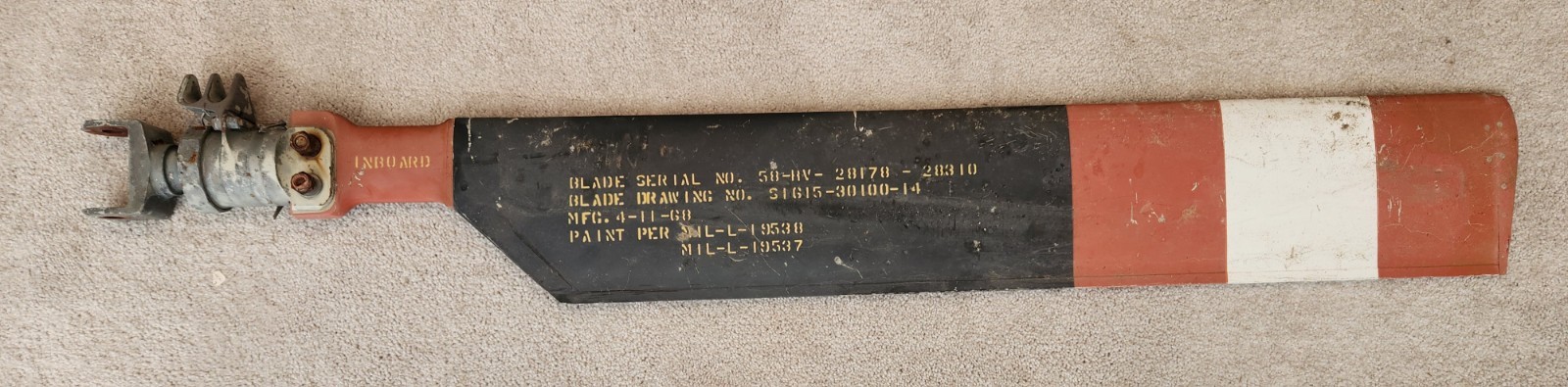 SIKORSKY Vietnam Era Helicopter S-58  Tail Rotor Blade With Hub S1615-30100-14