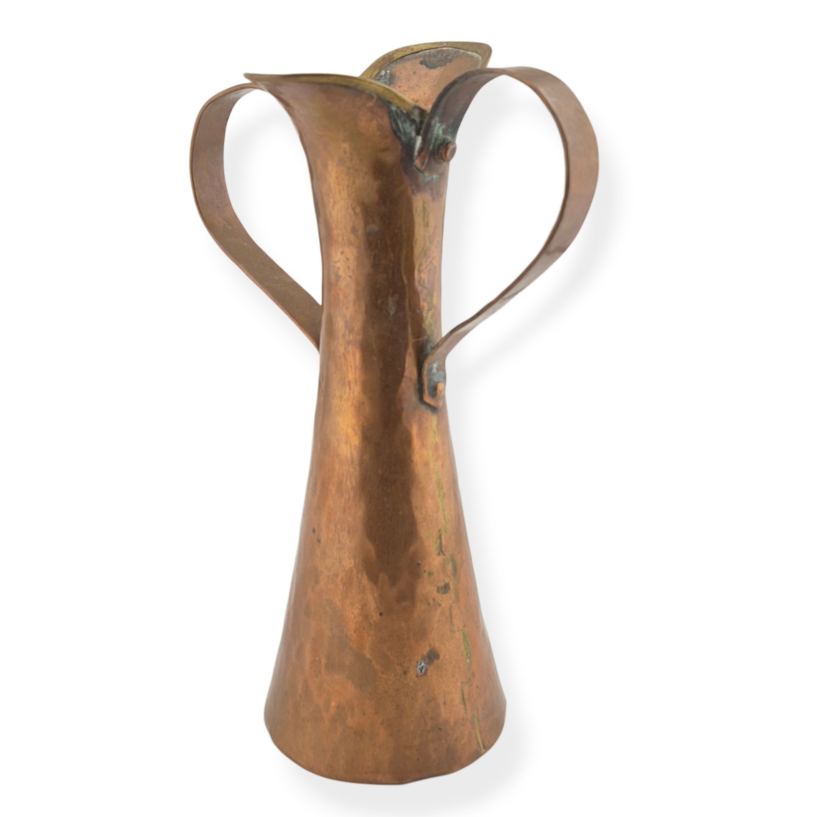 Antique Russian Arts & Crafts Hammered Copper Brass Spill Vase Dovetail Seam 7.5