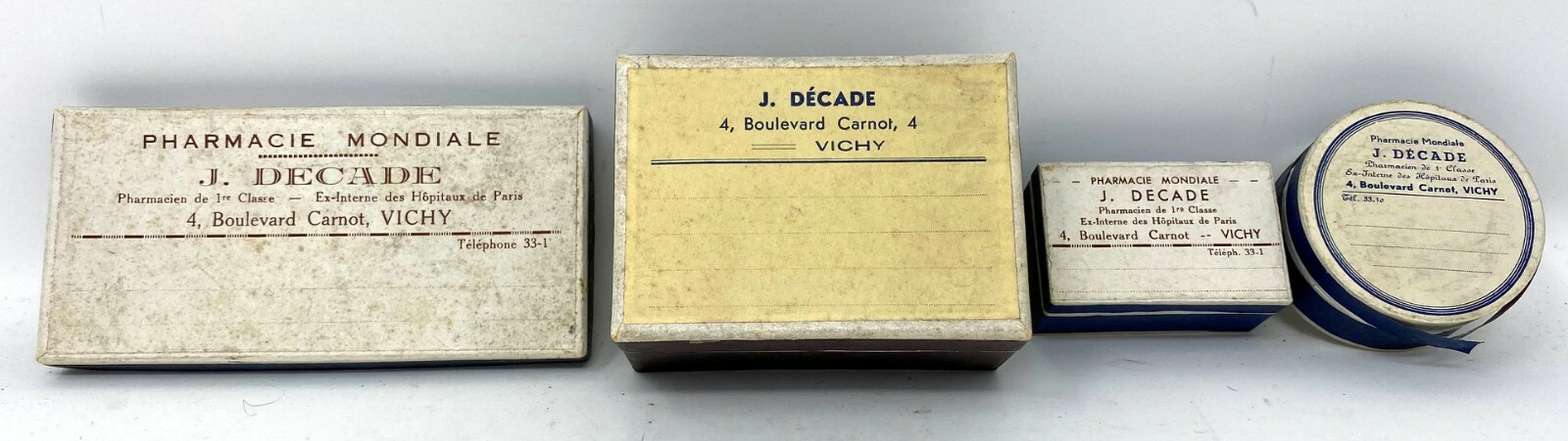 Antique 1910s Lot of (4) Pharmacy Paper Pill Box France Vichy Carnot Boulevard Antique 1910s Lot of (4) Pharmacy Paper Pill Box France Vichy Carnot Boulevard
