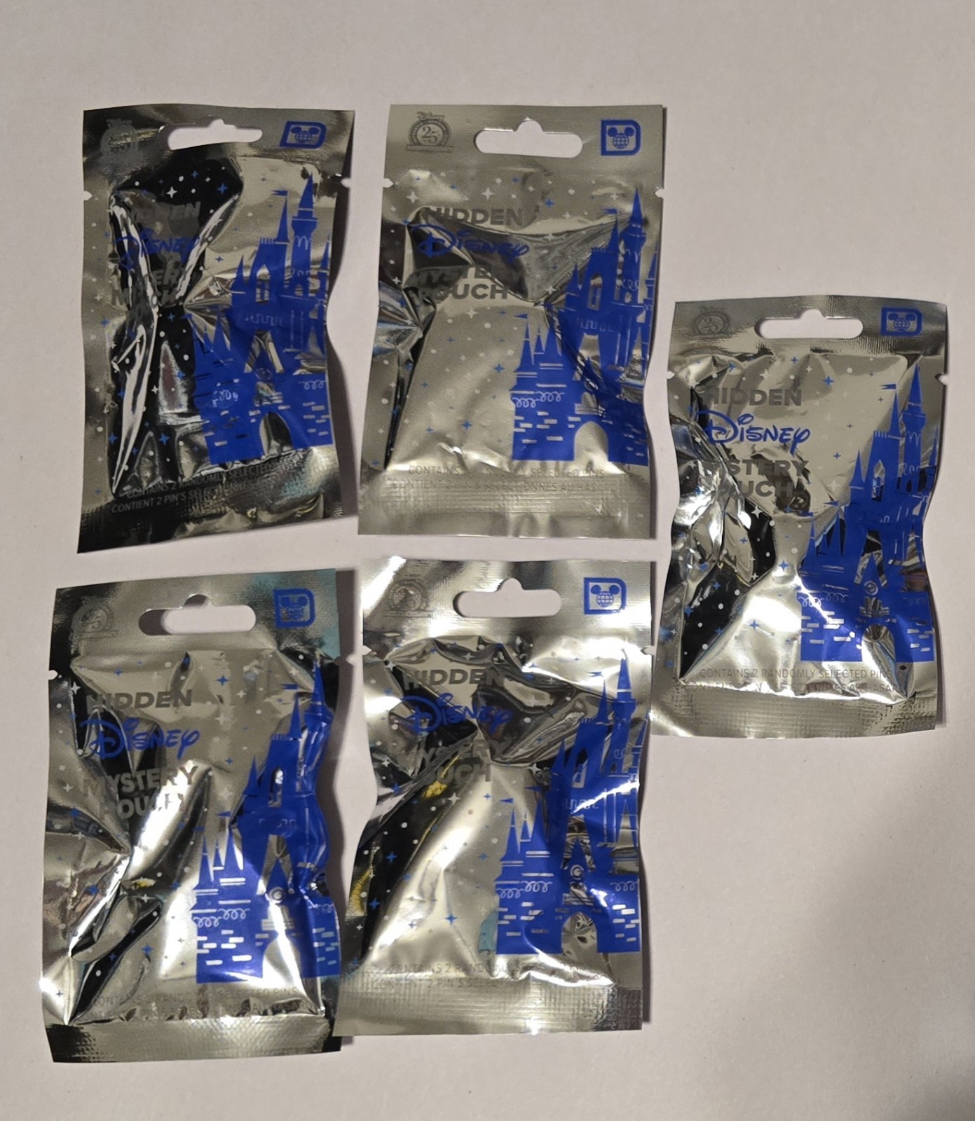 NEW 2025 WDW Wave A Hidden Mickey Mystery Pin Pouch Bags ×5 (2 Pins Per Bag)