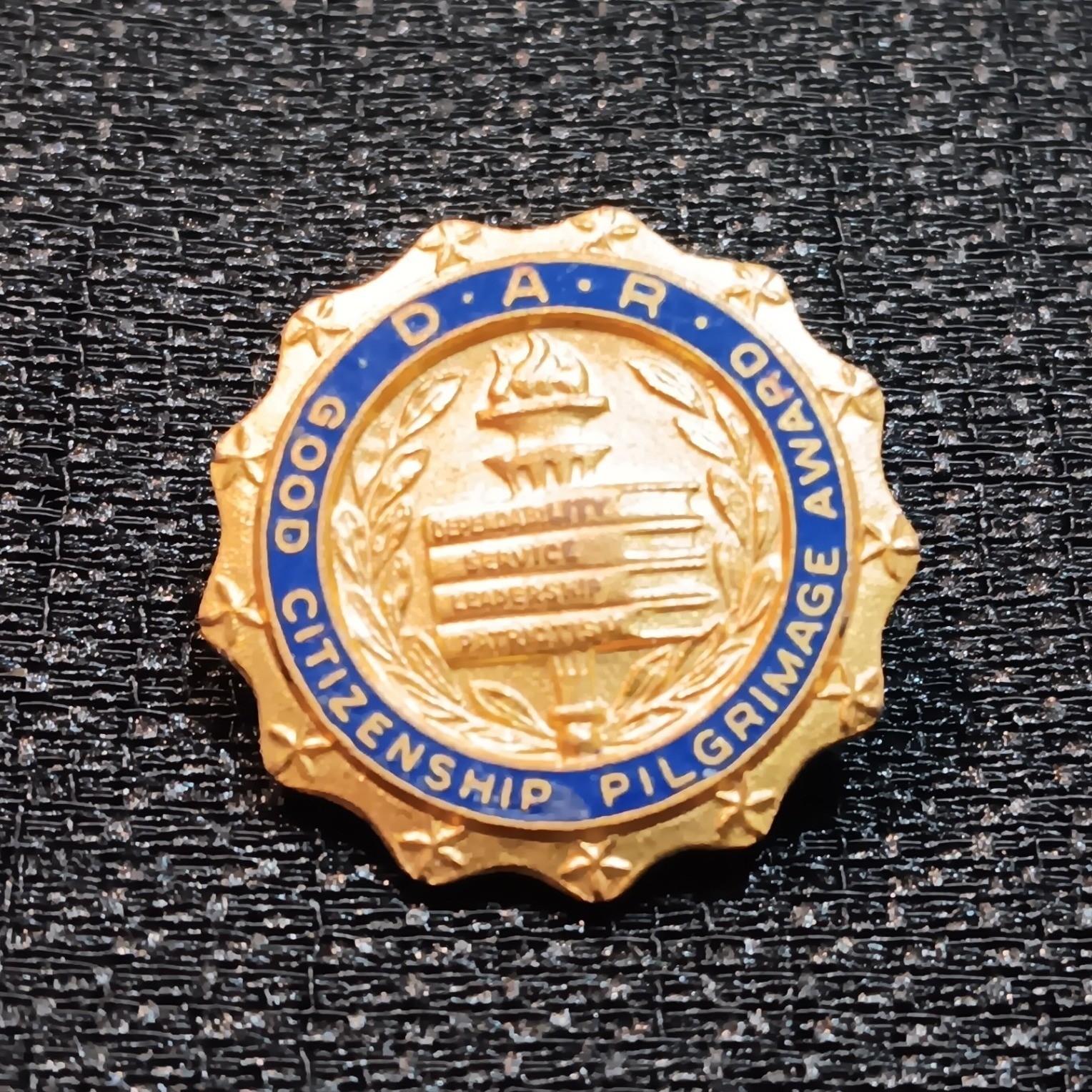 1953 Engraved DAR Good Citizenship Enamel Award Pin J.E. Caldwell Blue Gold
