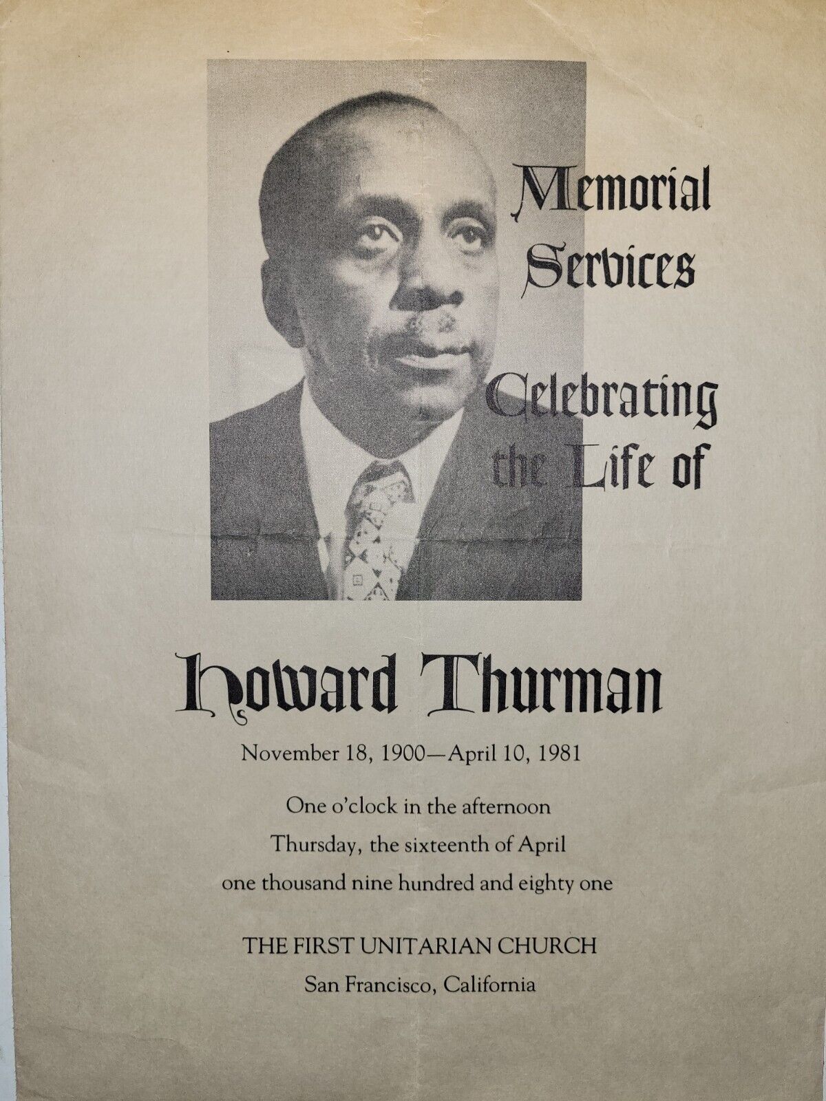 Super Rare Original Howard Thurman Funeral Program 1981