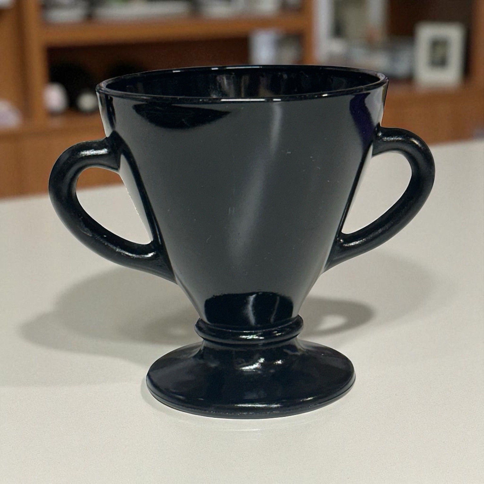 Hazel Atlas Ovide Black Open Sugar Bowl Double Handle Depression Glass 1930-1935