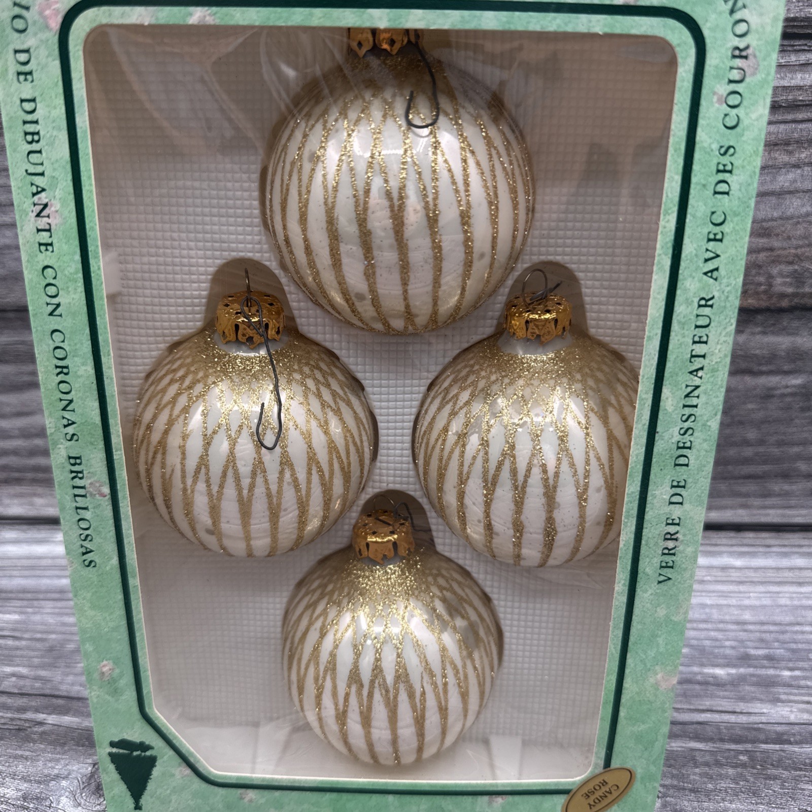 Vtg Krebs Glass Christmas Ornaments Hand Decorated Boxed Set 4 Gold Vtg Krebs Glass Christmas Ornaments Hand Decorated Boxed Set 4 Gold
