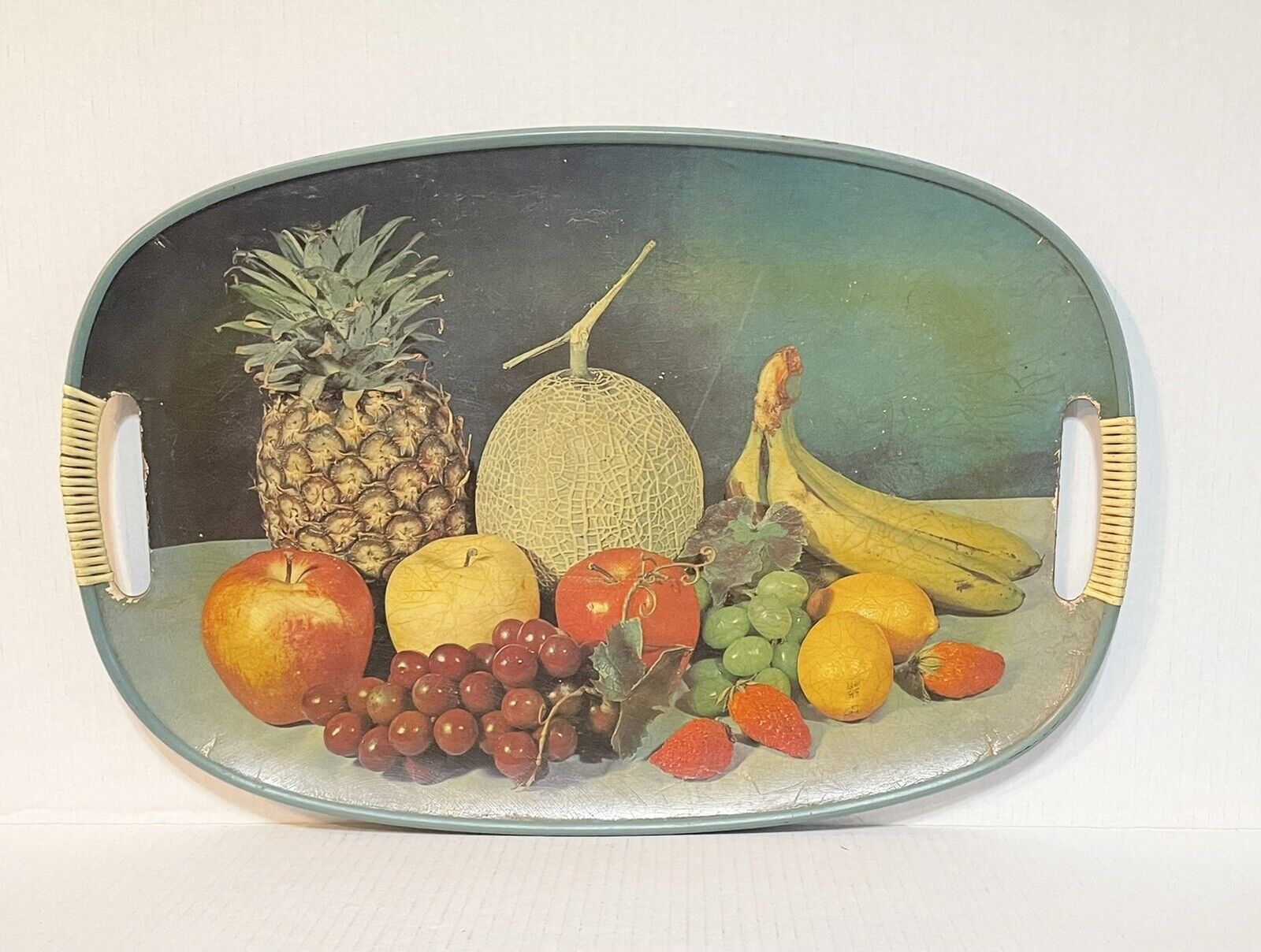 Vintage Everbright Lacquerware Souvenir Oval Serving Tray Fruit Tray Assortment