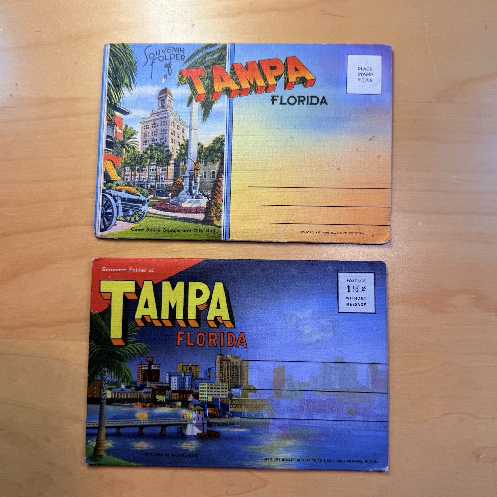 Lot 2 Fold Out Vintage Tampa Florida Linen Postcards 40s UNCIRCULATED Book