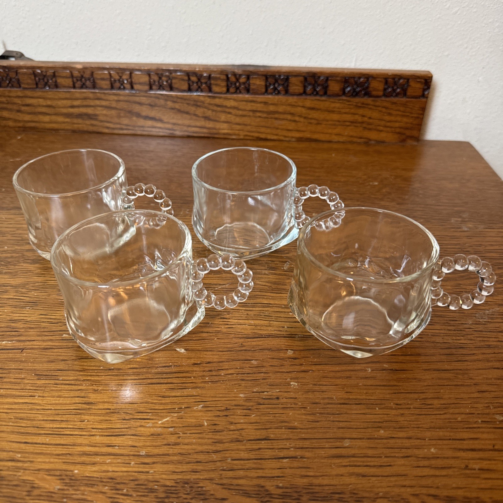 4 VTG Hazel Atlas Orchard Punch Bowl Snack Cups Square Bottom Clear Glass