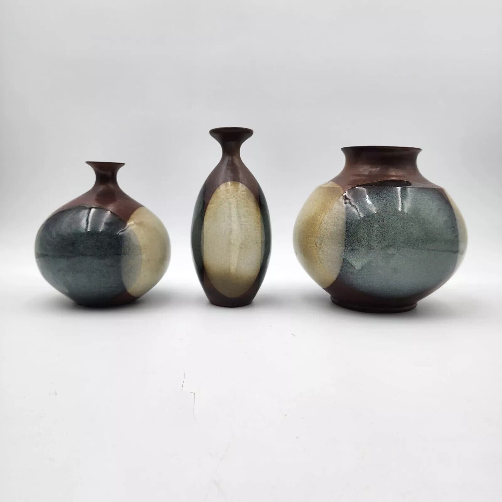 Vintage Mid-Century Pottery Craft USA Vases Modern Geometric Set Of 3