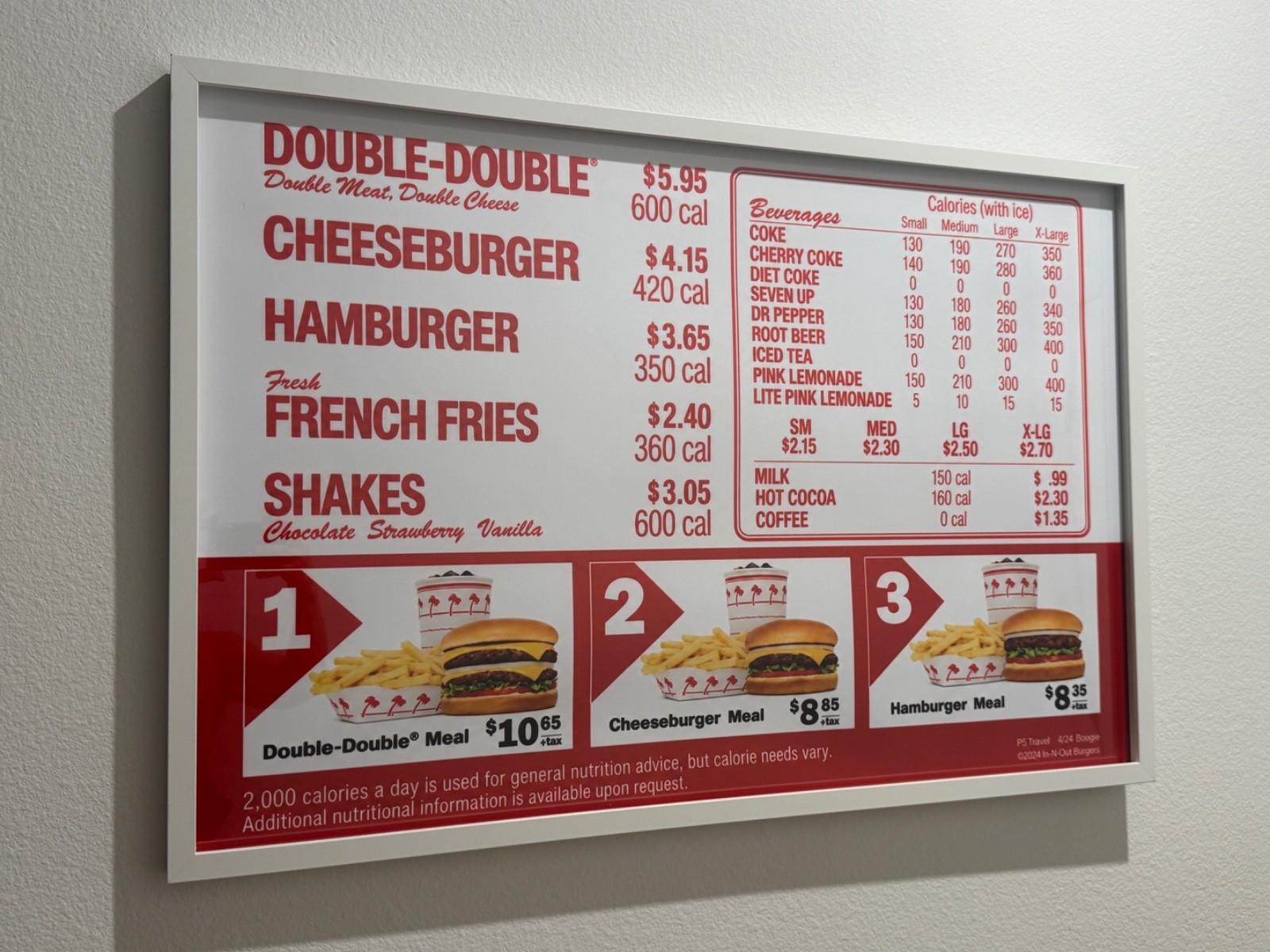 RARE In-N-Out Burgers Menu POSTER 36” x 24” (no frame) RP Promo MANCAVE GARAGE