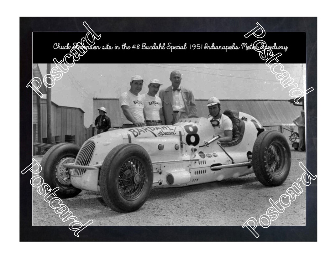 Historic Chuck Stevenson sits in the #8 Bardahl Special 1951 Indy Postcard