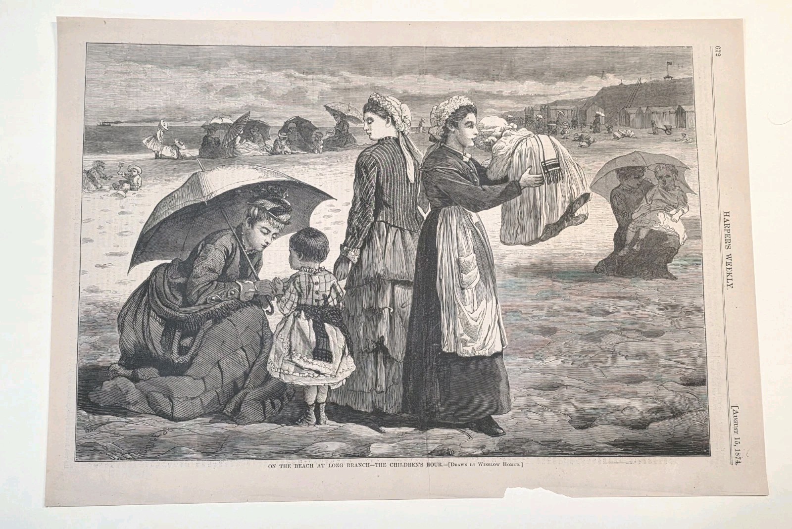 WINSLOW HOMER 'ON THE BEACH AT LONG BRANCH-CHILDRENS HOUR' HARPER'S WEEKLY 1874