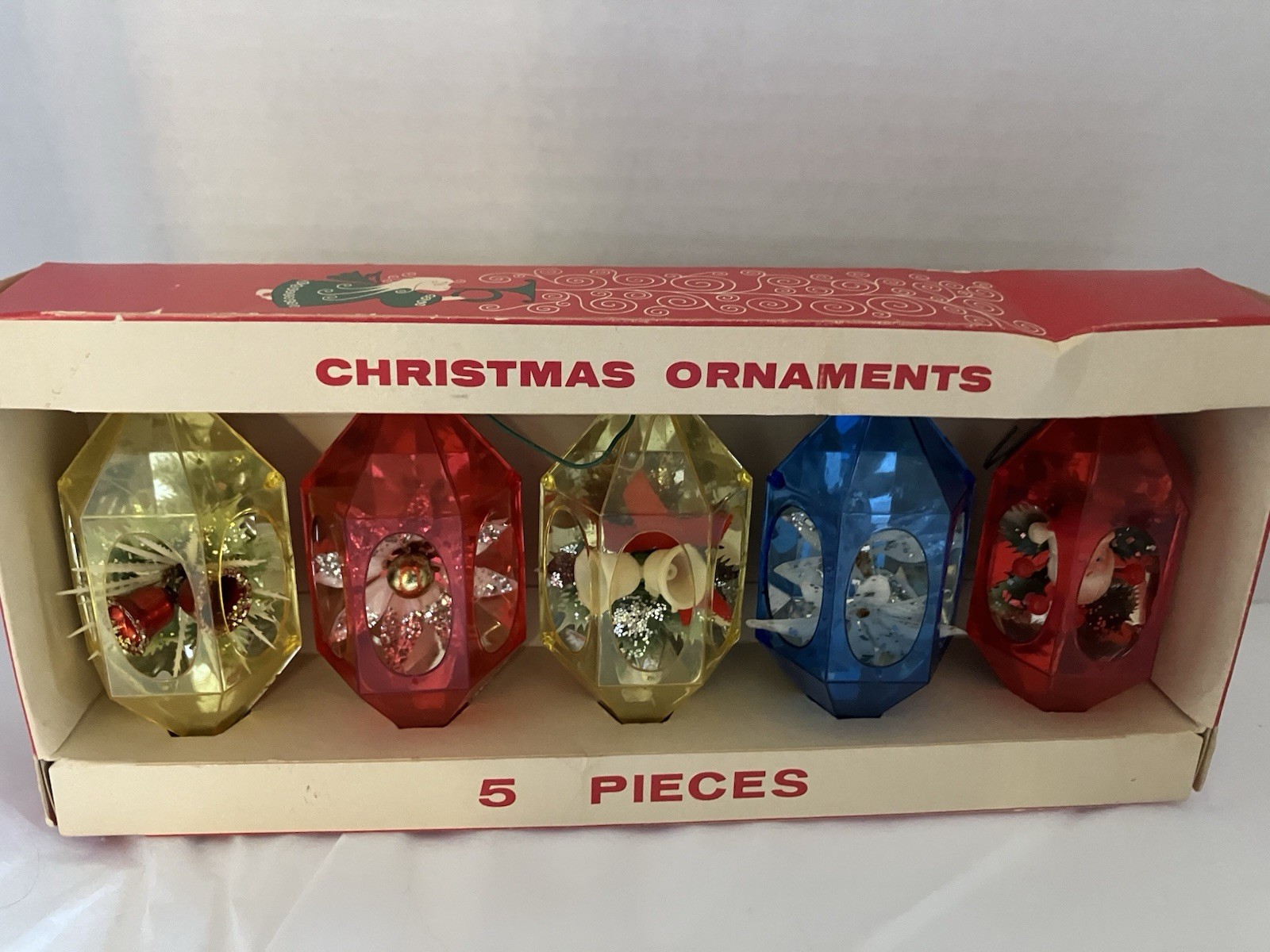 Vintage JewelBrite Christmas Ornaments Set of 5 in Original Box