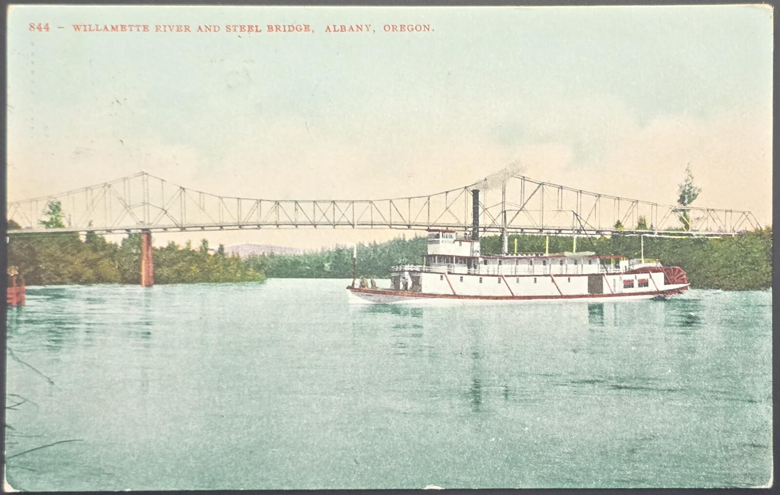 1909 Albany OR Willamette River & Steel Bridge Steamboat Postcard E H Mitchell