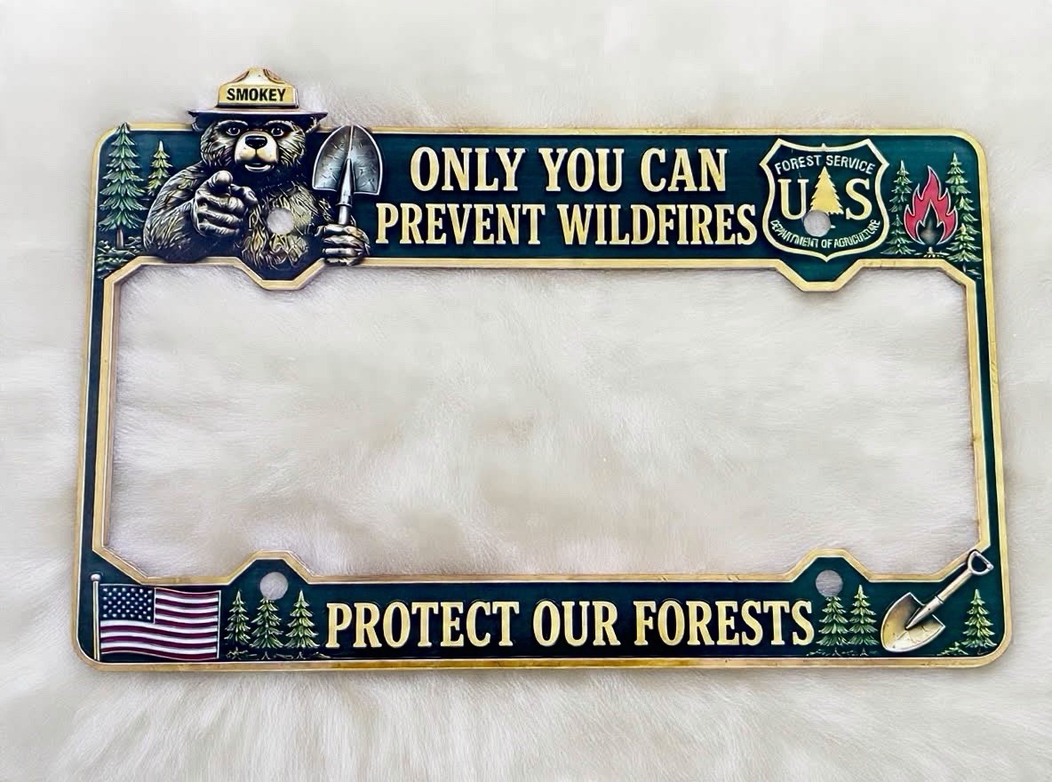 One Stainless Steel Smokey The Bear License Plate Frame Prevent Wildfires