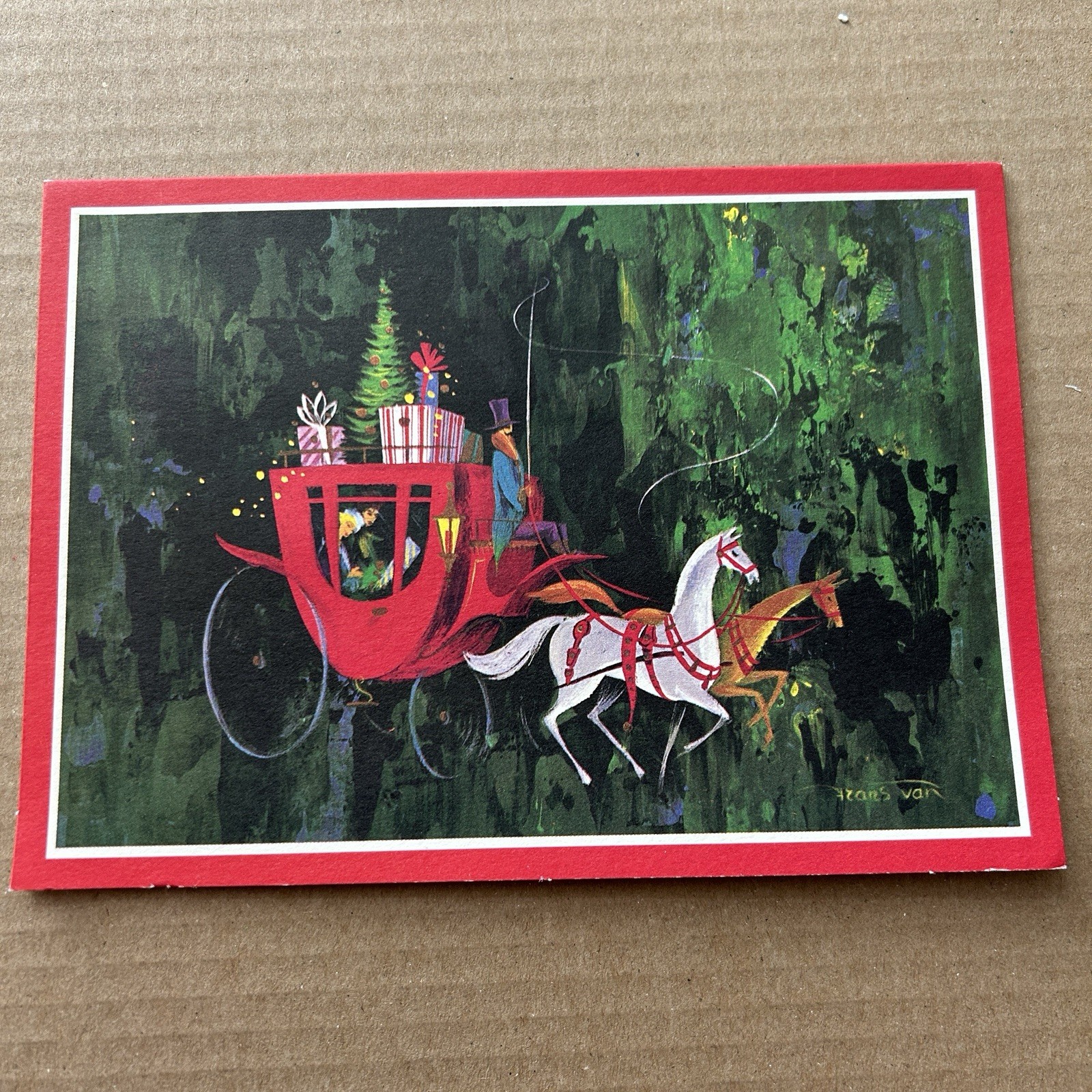 VTG 1950s Frans Van Christmas Card Disney Artist Horse Carriage RARE MCM 592