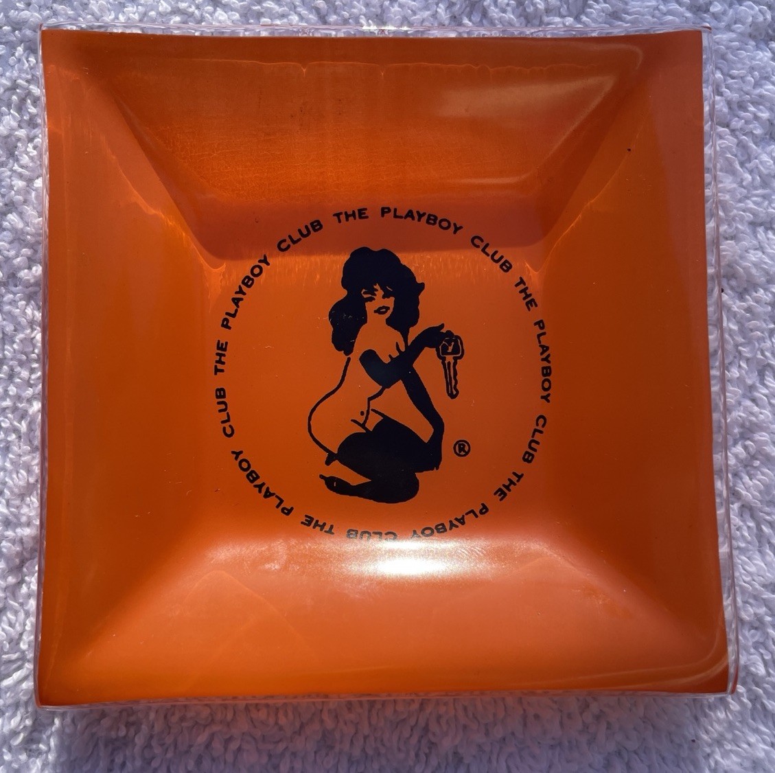 The Playboy Club Ashtray Trinket Dish Orange Glass  VTG c. 1960\'s Mid Century