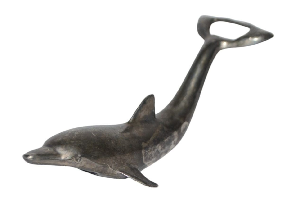 Vintage Dolphin Shaped Bottle Opener Silver Plated Metal 7\ Vintage Dolphin Shaped Bottle Opener Silver Plated Metal 7\
