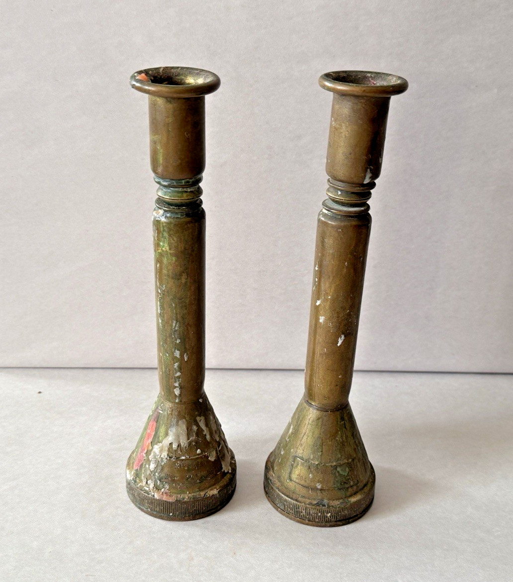 Antique Brass WWII Trench Art Candlesticks 1940