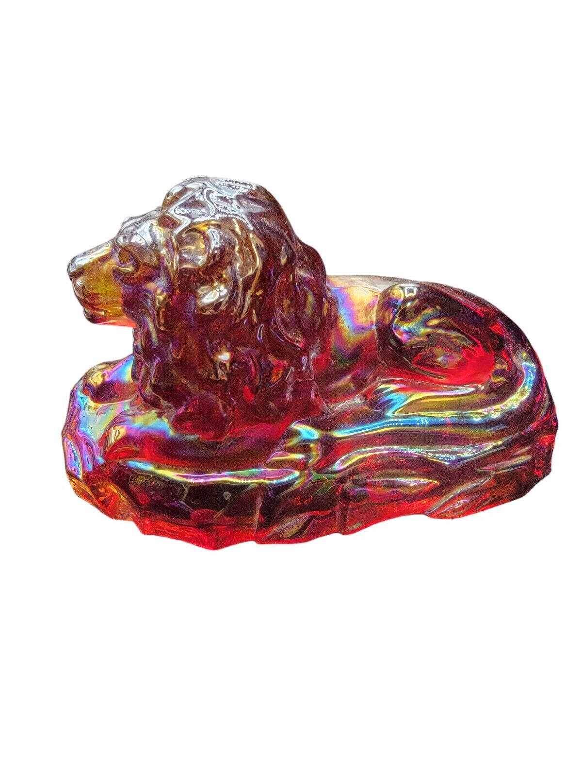RARE Fenton  Amberina  Carnival Glass Lion Iridescent Paperweight Decor Figurine