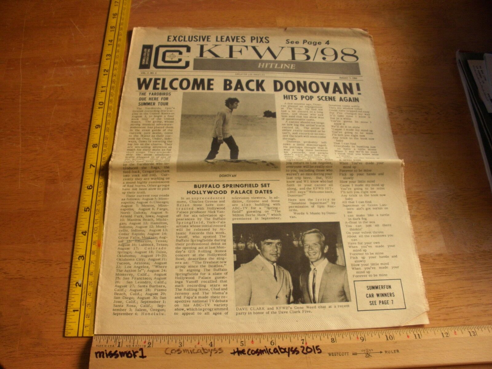 1966 The Yardbirds KFWB/98 Los Angeles paper Donovan Dave Clark Five Man UNCLE