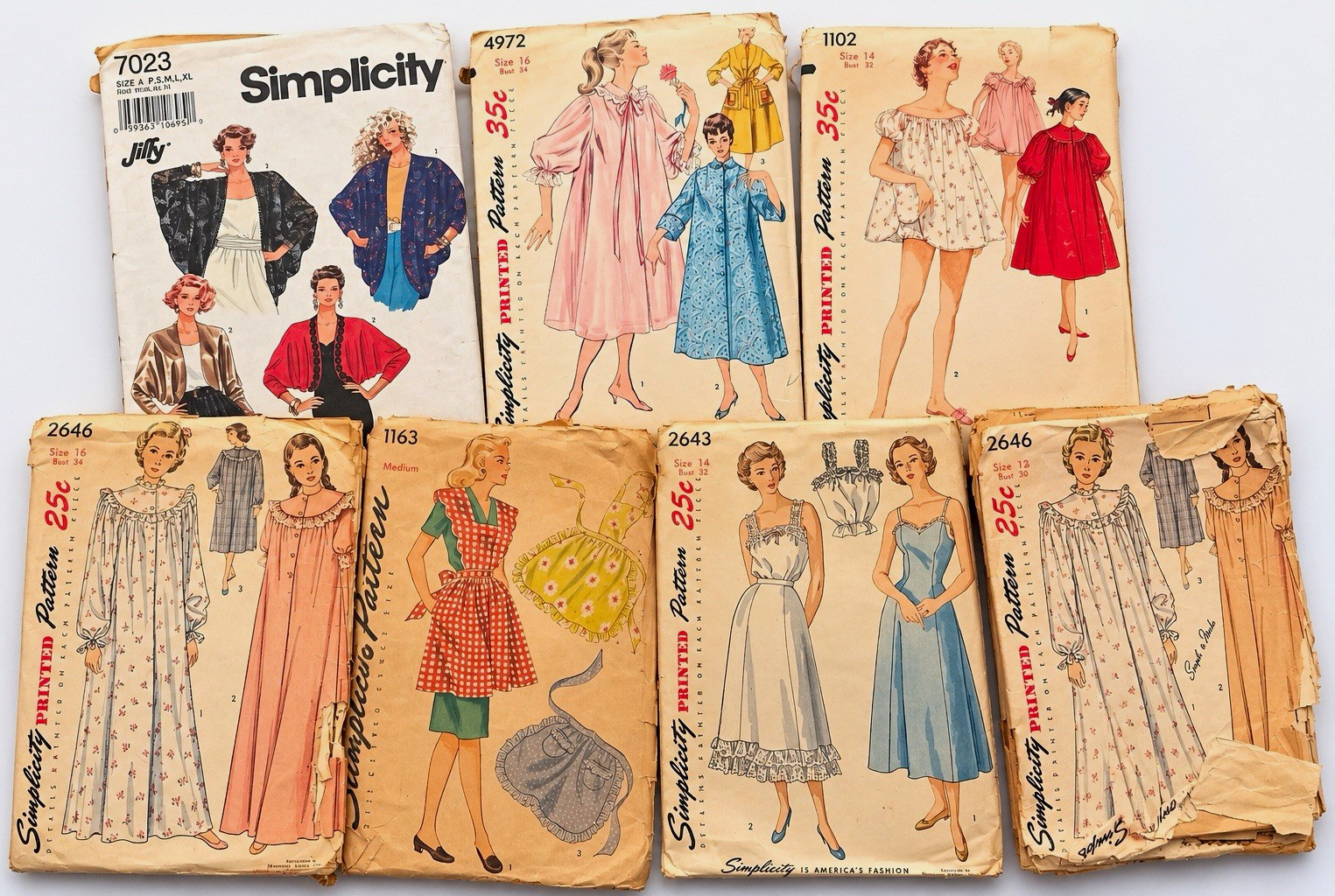 Vintage Simplicity Sewing Patterns Lot of 7 1940s 1950s 1980s Aprons Lingerie