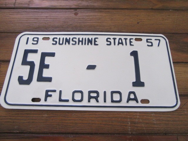 1957 Florida license plate, Polk County, low number 1, YOM, Pro repaint 1957 Florida license plate, Polk County, low number 1, YOM, Pro repaint