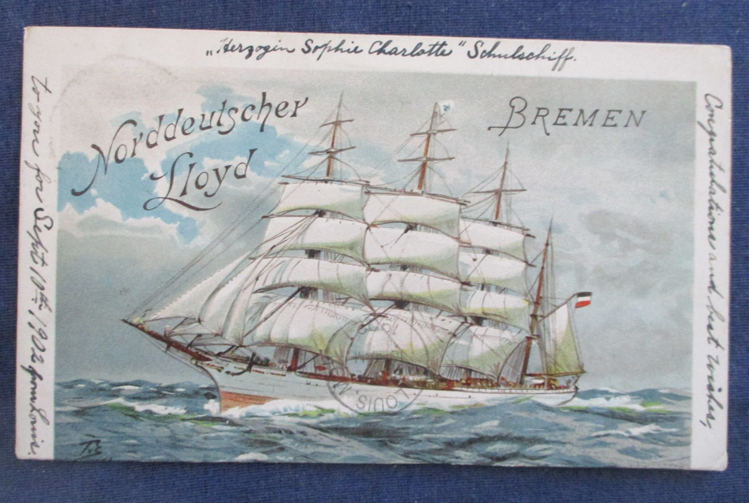 1902 Germany Sailing Ship Postcard Used to US