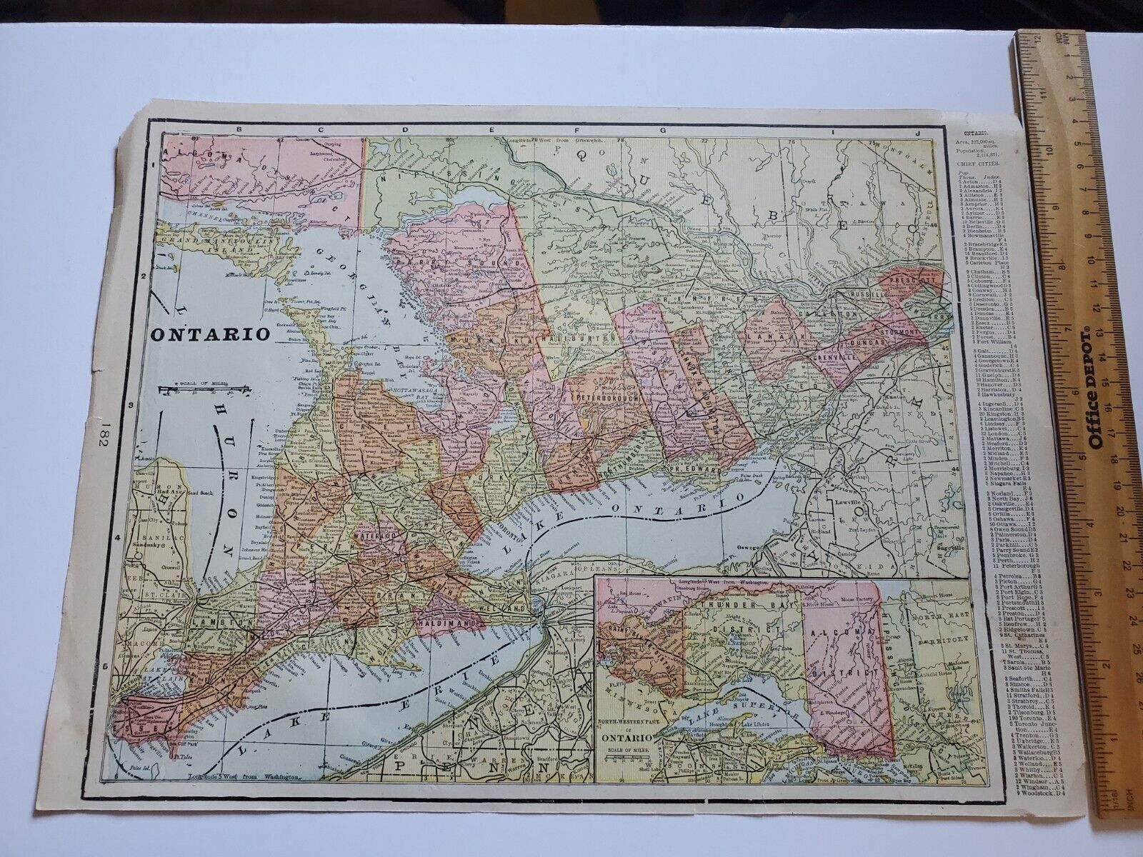 Antique Ontario Map Canada 1890s Color